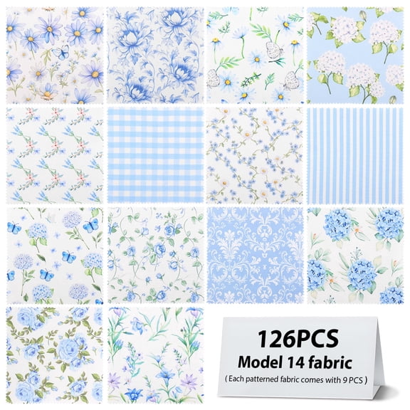 Threns 126Pcs Quilting Cotton Fabric Squares Sheets, Patchwork Cotton Fabric Sets, Multi-Color Printed Craft Fabric for DIY Sewing Scrapbooking Quilting Craft Patchwork,5" x 5"