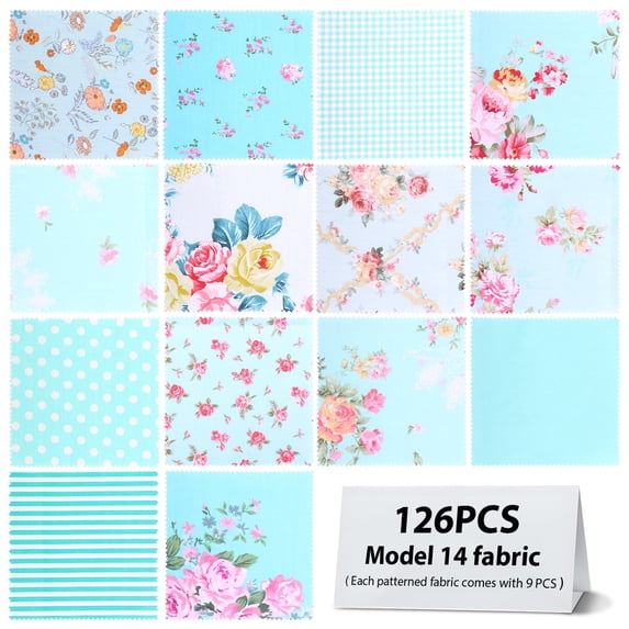 Threns 126Pcs Quilting Cotton Fabric Squares Sheets, Patchwork Cotton Fabric Sets, Multi-Color Printed Craft Fabric for DIY Sewing Scrapbooking Quilting Craft Patchwork,5" x 5"