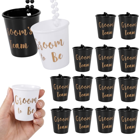 Threns 15 Pcs Team Bride Groom Bachelorette Shot Glass Necklace with Plastic Beads Chain Gold Foil Bridesmaid Gifts for Wedding Bachelorette Party Bachelor Bridal Shower Decorations