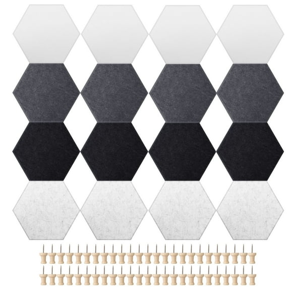 Threns 16 Pcs Hexagon Felt Bulletin Board with 50 Push Pins Decorative Hexagon Felt Pin Board for Photos Memos Home and Office Decor Drill Free Installation