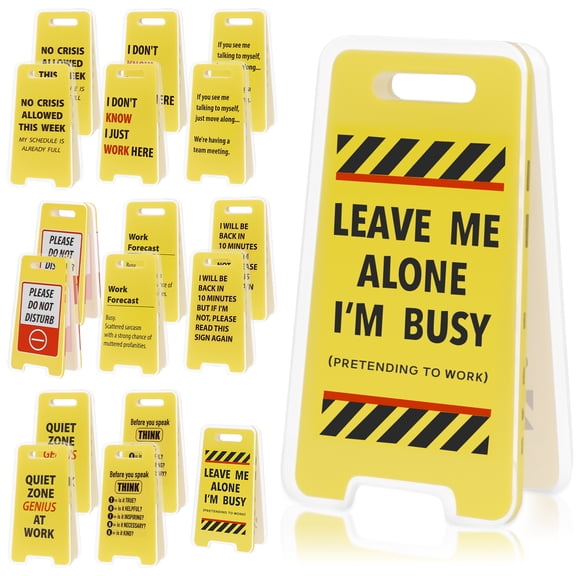 Threns 18Pcs Funny Desk Sign,Mini Acrylic Yellow Caution Desk Sign,Funny Office Decoration for Coworkers Employees,with Sticky Note Holder