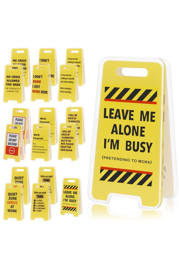 18Pcs Funny Desk Sign,Mini Acrylic Yellow Caution Desk Sign,Funny Office Decoration for Coworkers Employees,with Sticky Note Holder