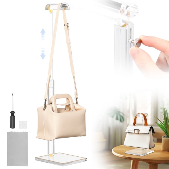 Threns 1Pc/2Pcs Purse Display Stands Height Adjustable Acrylic Transparent Handbag Display Rack for Closet Retail Tabletop