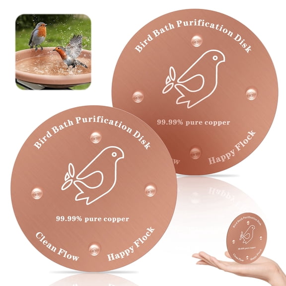 Threns 2 Pack Bird Bath Copper Discs,99.9% Pure Copper Cleaner with Point Support for Clean Water,Universal Fit for Outdoor Birdbaths,Bowl,Bird Bath Solar,All-Season Use