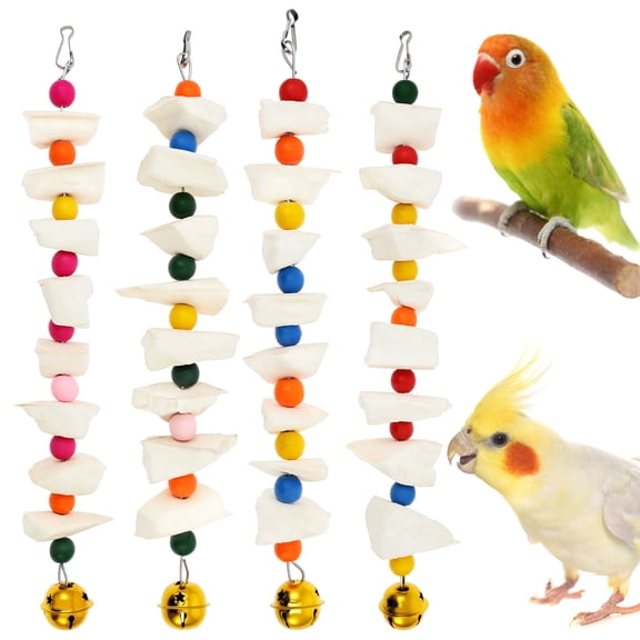 Threns 2 Pack Bird Toys with Cuttlebone,Parakeet Toys,Bird Beak Grinding Stone,Cage Accessories for Parakeets,Cuttlefish Bone for Budgies,Cockatiels,Lovebirds Green Cheeks,Small to Medium Birds