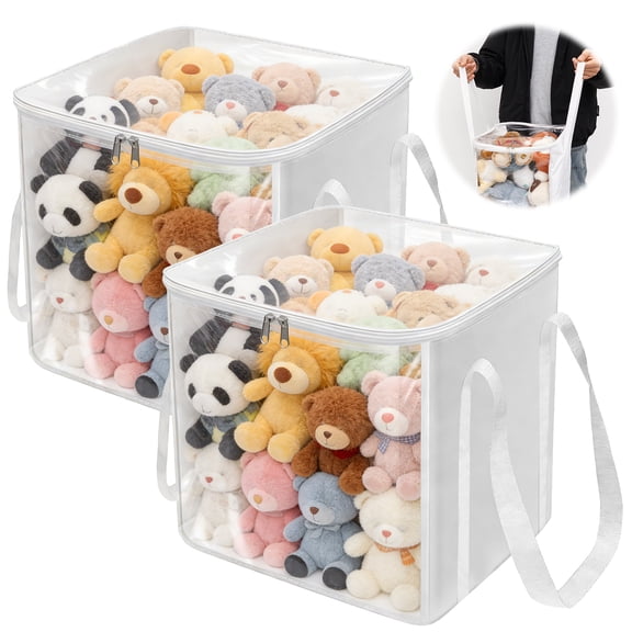 Threns 2 Pack Storage Bin PVC Box with Transparent Lid and Handle Sturdy and Foldable Multipurpose Organizer for Clothes Book and More (White)