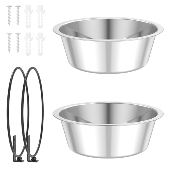 Threns 2 Pack Wall Mounted Dog Bowl Foldable Stainless Steel Raised Dog Food and Water Bowls Adjustable Height Wall Mounted Cat Food Bowls for Pets Dogs Cats