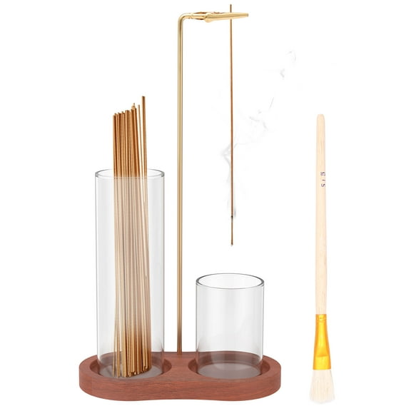 Threns 2 in 1 Incense Holder for Sticks with Glass Ash Catcher Anti Ash Incense Burner Holder for Yoga Spa Home Room Decor Includes Brush