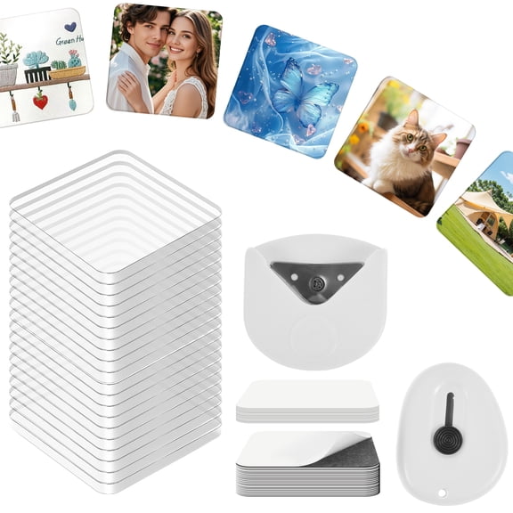 Threns 20 Pcs DIY Fridge Magnet Kit, Square Clear Acrylic Magnetic Set, Square Refrigerator Magnet with Adhesive Backing for Photo,Crafts,Office,Classroom,Cabinets,Kitchen, 2 x 2 inch