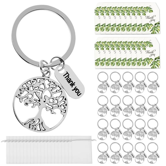 Threns 20 Pcs Inspirational Keychain Zinc Alloy Appreciation Key Ring with 20 Card and 20 Organza Bag for School Teacher Office Employee
