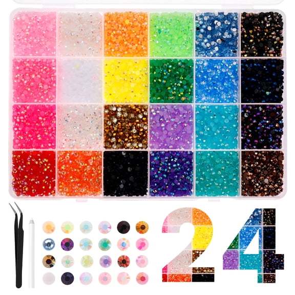 Threns 24 Colors Jelly Rhinestones for Bedazzling,24000Pcs Resin Flatback Gems for Diamond Art,Bedazzler Kit with Tweezers and Pickup Pen for Crafting Book Shoes Nail Art,3 mm