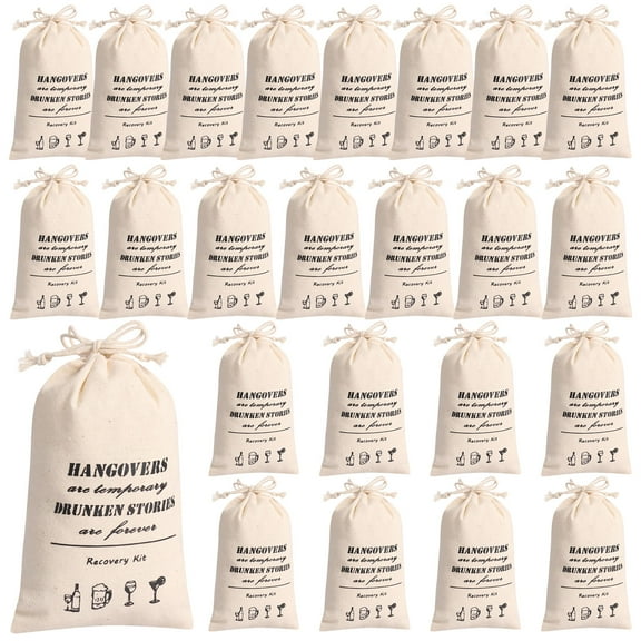 Threns 24 Pcs Hangover Kit Bag with Drawstring Soft Cloth Party Favor Bag Multifunctional Bachelor Party Supply for Candy Jewelry Mini Cosmetic