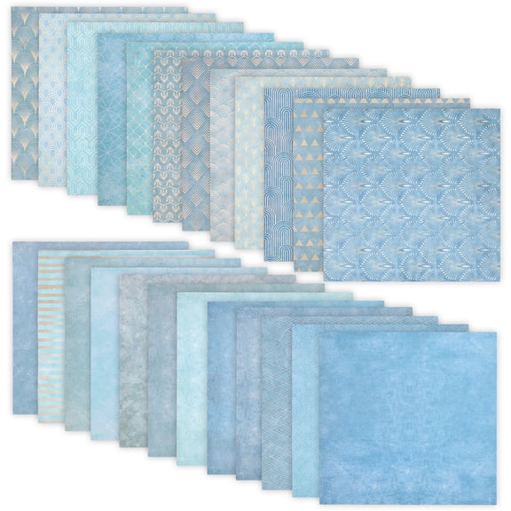 Threns 24 Sheets Cyan Scrapbook Paper Aesthetic Patterned Paper 12×12 inch Sheets Double-Sided Old Decoupage Journaling Papers Pad for Holiday Cardmaking DIY Origami Decorative Craft Papers