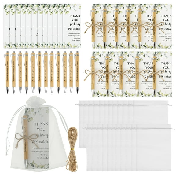 Threns 24Pcs Bamboo Wedding Favor Pen Set Beautiful Retractable Ballpoint Pen Favor Kit for Wedding Birthday Party