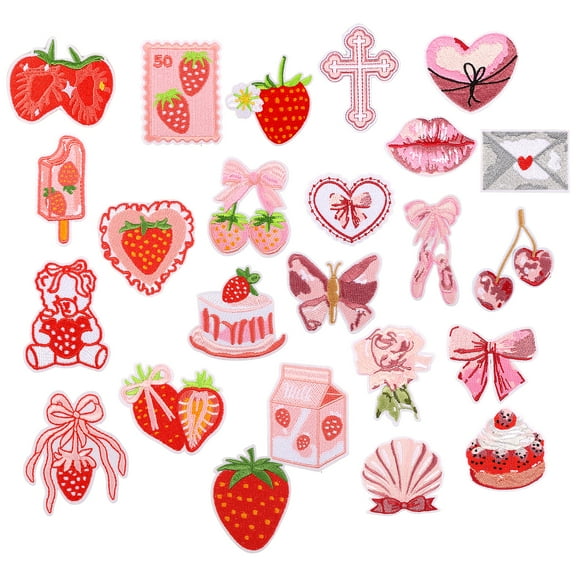 Threns 24Pcs Iron On Patch Cute Bow and Heart Embroidery Applique Pink Heat Press Patch for Room Decoration Repair Clothes Craft Project