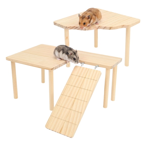 Threns 2Pcs Set Hamster Play Wooden Platform for Dwarf Syrian Hamsters Gerbils Mice Degus or Other Small Pets