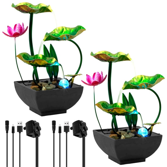 Threns 2Pcs Tabletop Fountain with Rocks and LED Light USB Powered Water Fall Fountain Decorative Desk Water Fountain Soothing Sound Indoor Waterfall Fountain for Bedroom Home Office