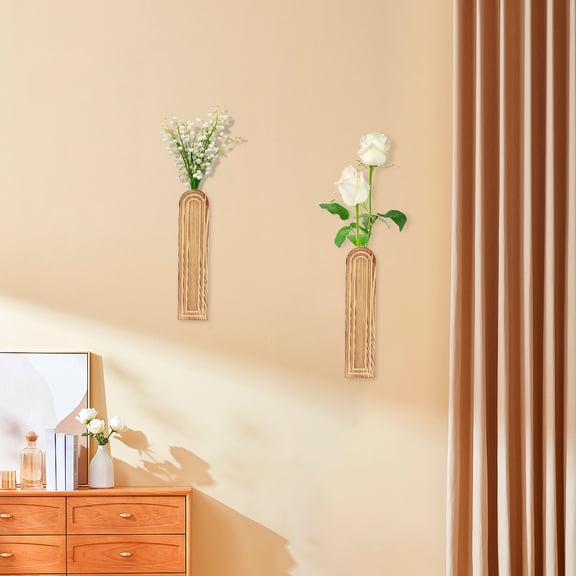 Threns 2Pcs Wood Wall Planter Modern Wood Wall Vase Geometric Hanging Planter Farmhouse Wall Pocket Vase Rustic Wood Wall Decor for Indoor Plants Living Room Bedroom Decor Artificial Flowers
