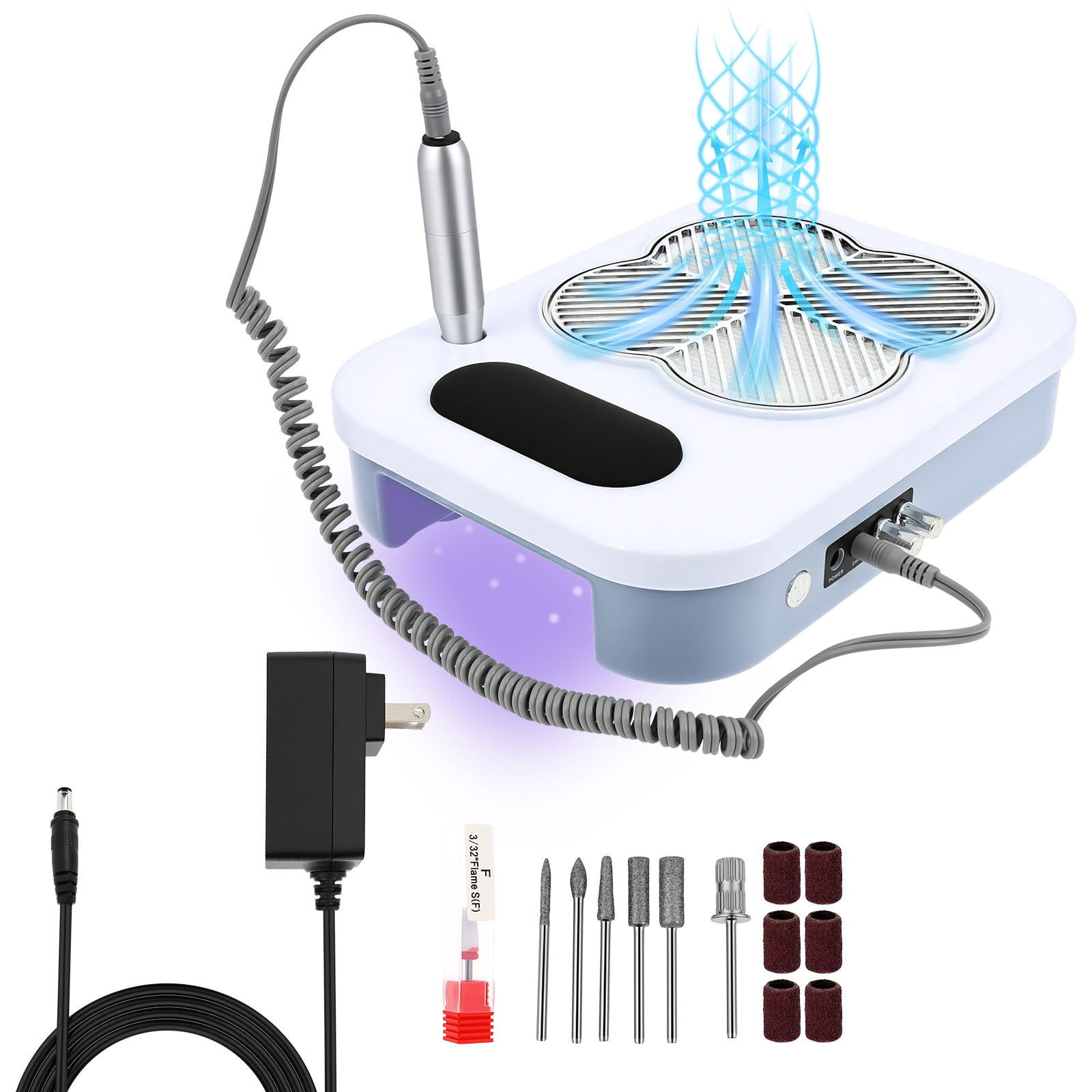 Threns 3 in 1 Nail Dust Collector with Curing Lamp, Professional Electric Nail Drill Bits Efile Kit with Nail Dust Collector, Nail Dust Vacuum High Suction for Home Salon