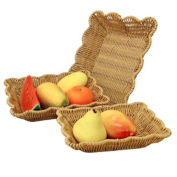 Threns 3 Pcs Bread Basket Reusable Plastic Woven Fruit Basket Multipurpose Woven Serving Tray for Home Living Room Kitchen Dining Room