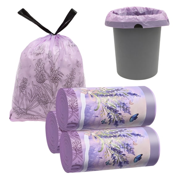 Threns 3 Roll Trash Bag Drawstring Tear Free Lavender Scented Handle Closure Leakproof Trash Bag for Kitchen Living Room
