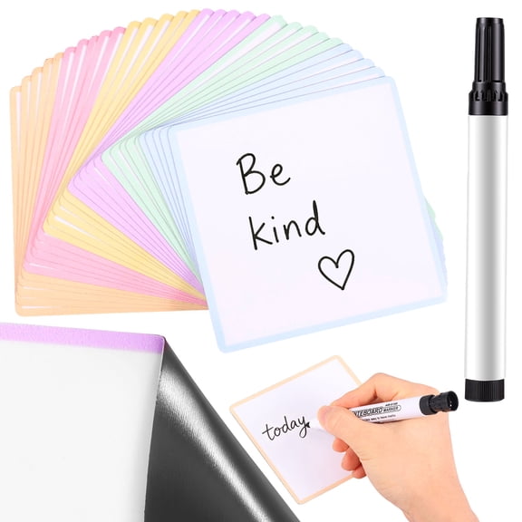 Threns 30 Pack Magnetic Dry Erase Labels, Reusable Dry Erase Magnetic Sticky Notes with Marker, Easy to Post Notes for Whiteboard, Fridge, Locker, Cabinet, Door