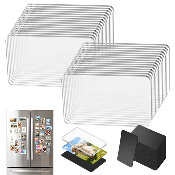 30 Pcs DIY Clear Acrylic Fridge Magnet Kit, Rectangle Transparent Photo Magnet Blankse, Custom Picture Frame Pack for Photo,Crafts,Office,Classroom,Cabinets,Kitchen