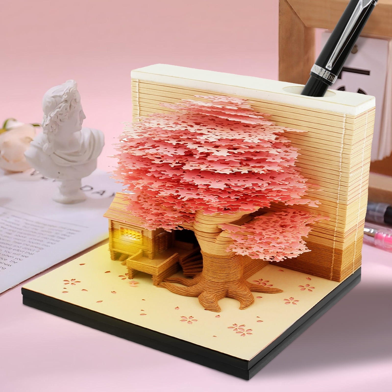 Threns 3D Note Pad Creative Tree House Memo Pad with LED Light Tear