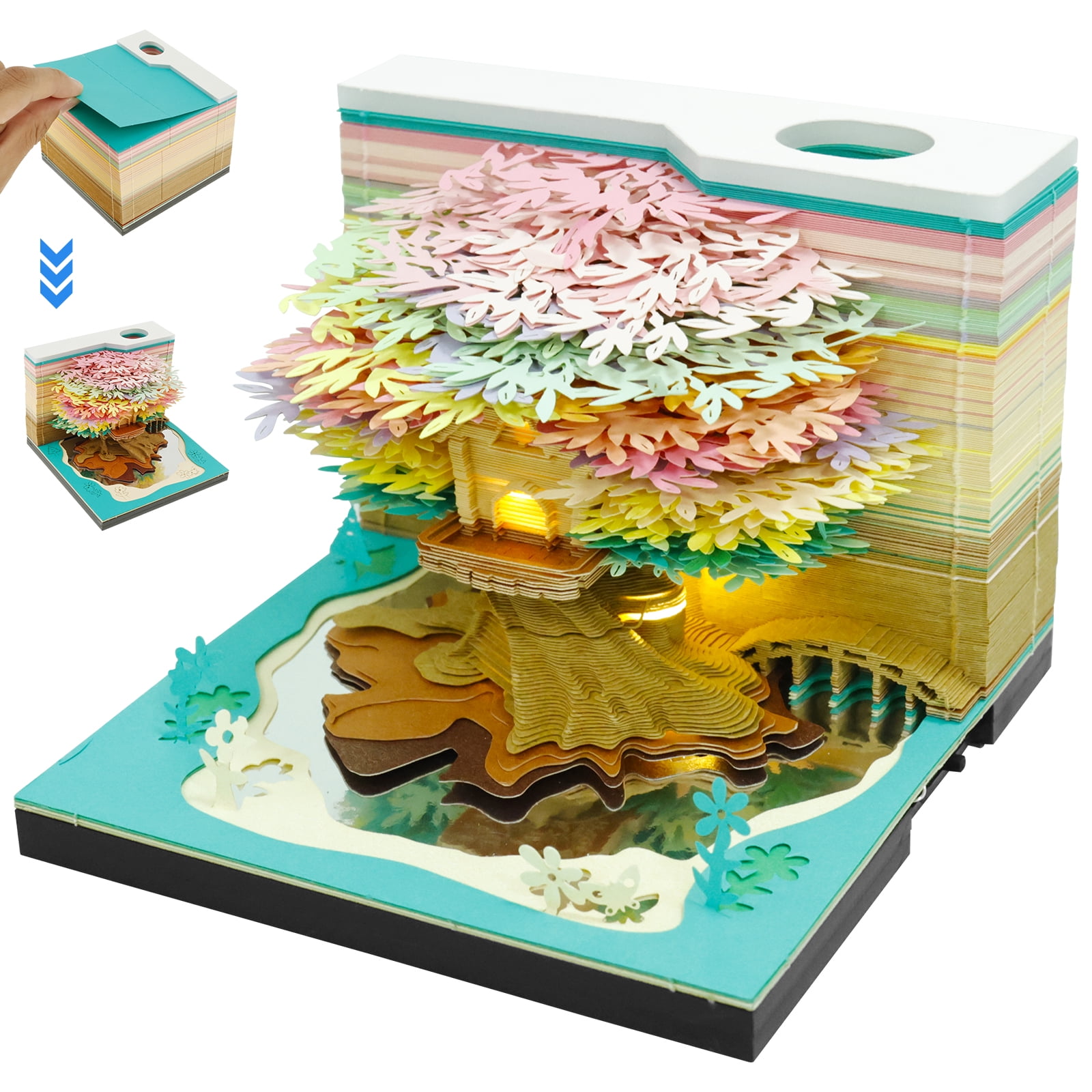 Threns 3D Notepad Creative Tree House 3D Memo Pad with Light 2025 Weekly Calendar Notepad for Office Gift