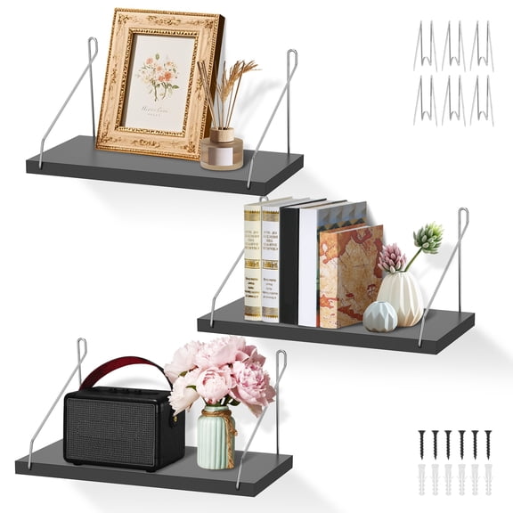 Threns 3Pcs Floating Shelf Wall Mounted Wood Cubicle Wall Shelf 11.8 x 6 Inch with Installation Accessories for Book Photo Frame Ornament