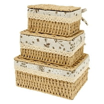 Keyohome 3Pcs Rattan Woven Storage Basket,Rectangle Paper Rope Wicker Baskets with Lid and Liner,Baskets and Bins for Bedroom, Living Room, Kitchen, Table, Home Decor