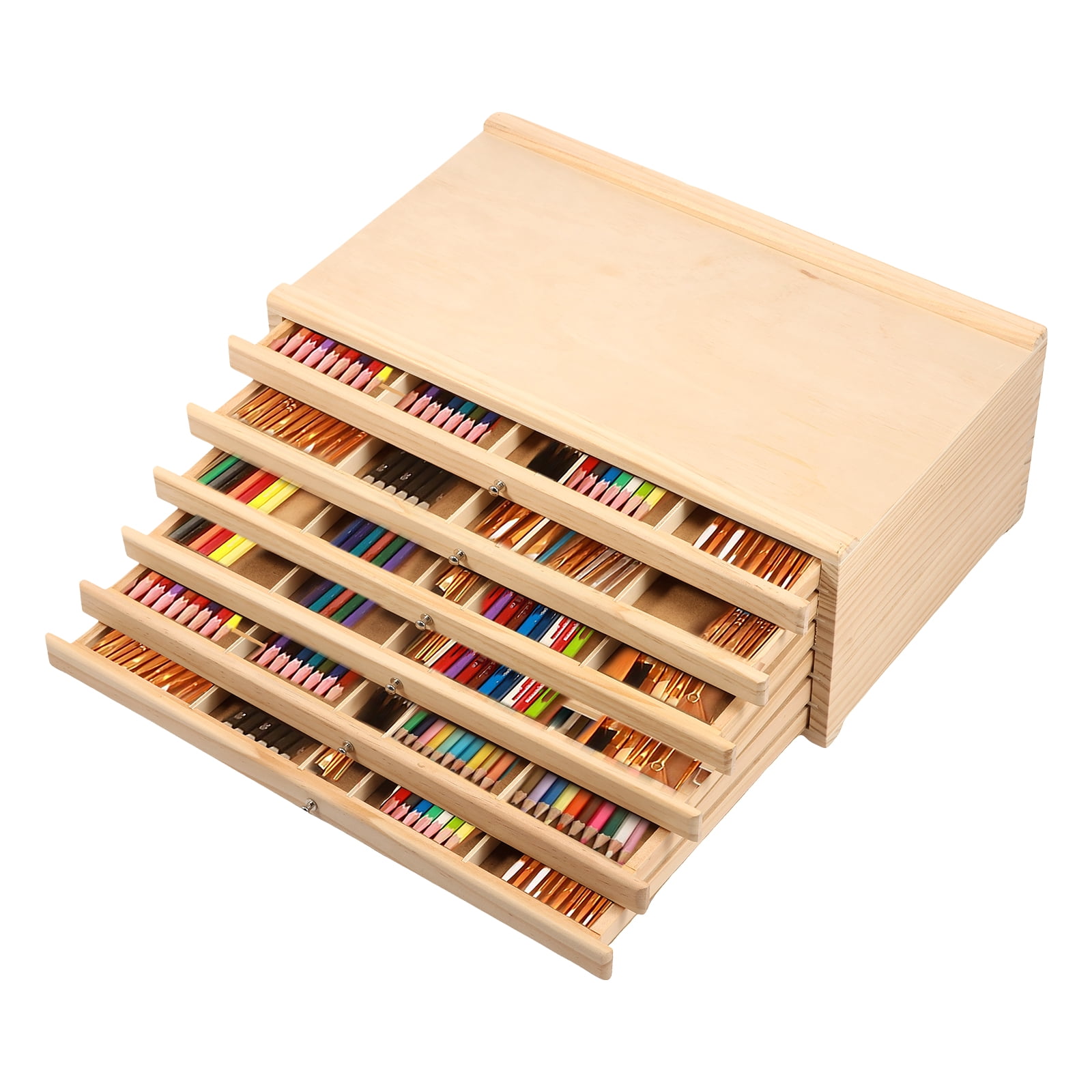 Threns 4/6 Drawer Wooden Artist Supply Storage Box Multifunction Wood Art Tool Paint Brush Organiser Box for Markers Pencils Pens