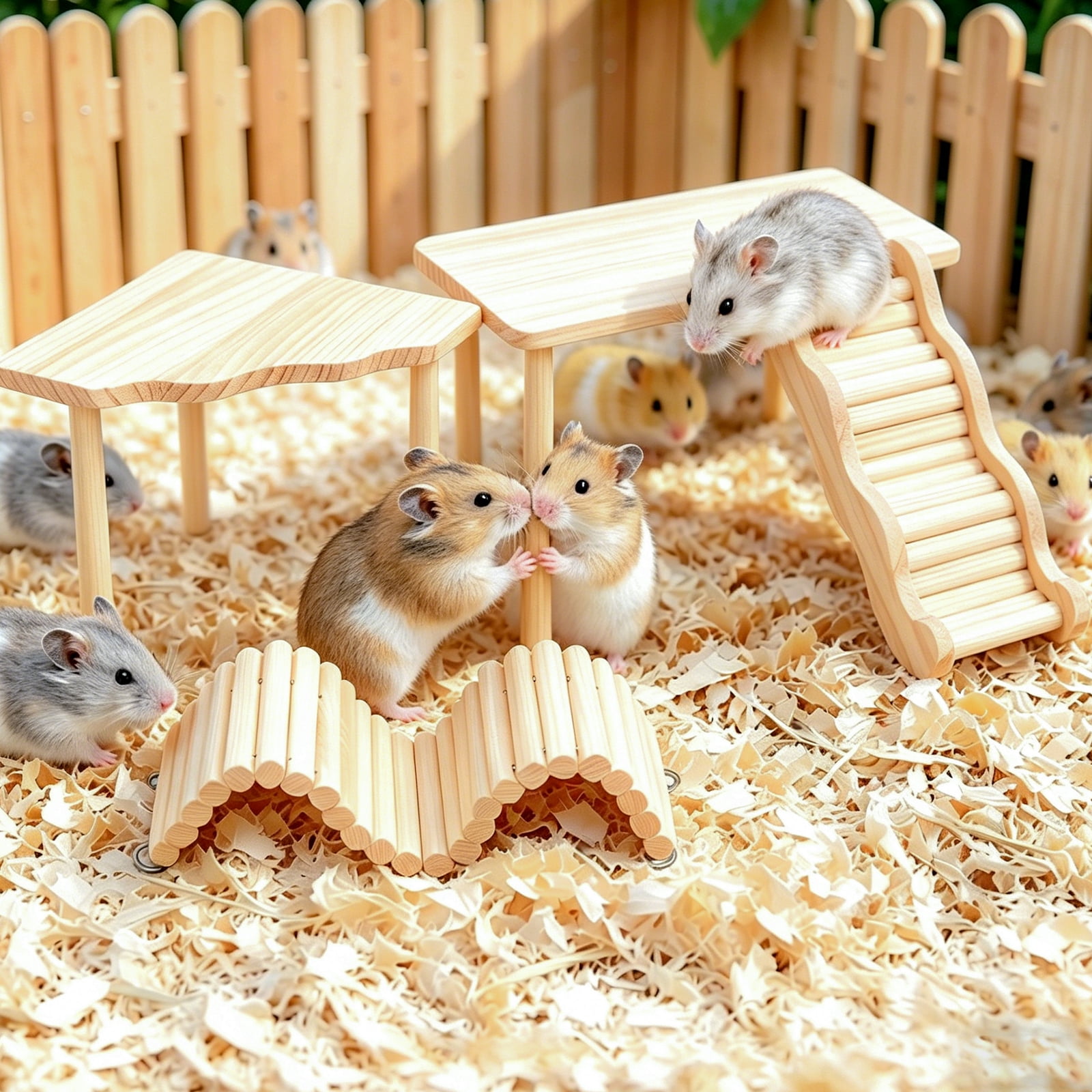 Threns 4 Pack Hamster Play Wooden Platform for Dwarf Syrian Hamsters Gerbils Mice Degus or Other Small Pets, Wooden Hamster Climbing Toy with Platform Decor