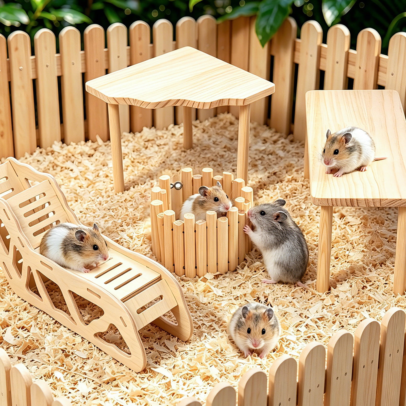 Threns 4 Pack Hamster Play Wooden Platform for Dwarf Syrian Hamsters Gerbils Mice Degus or Other Small Pets, Wooden Hamster Climbing Toy with Platform Decor