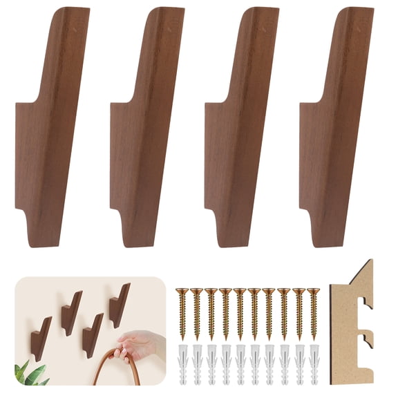 Threns 4 Pack Wood Coat Hook Wall Mount Wooden Hook for Hanging Hat Bag Backpack Wall Wood Towel Hanger for Bathroom and Entryway