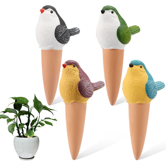 Threns 4 Pcs Self Watering Spikes,Small Terracotta Plant Watering Stakes Devices,Bird Shape Self-Watering Stakes for Indoor/Outdoor Plants