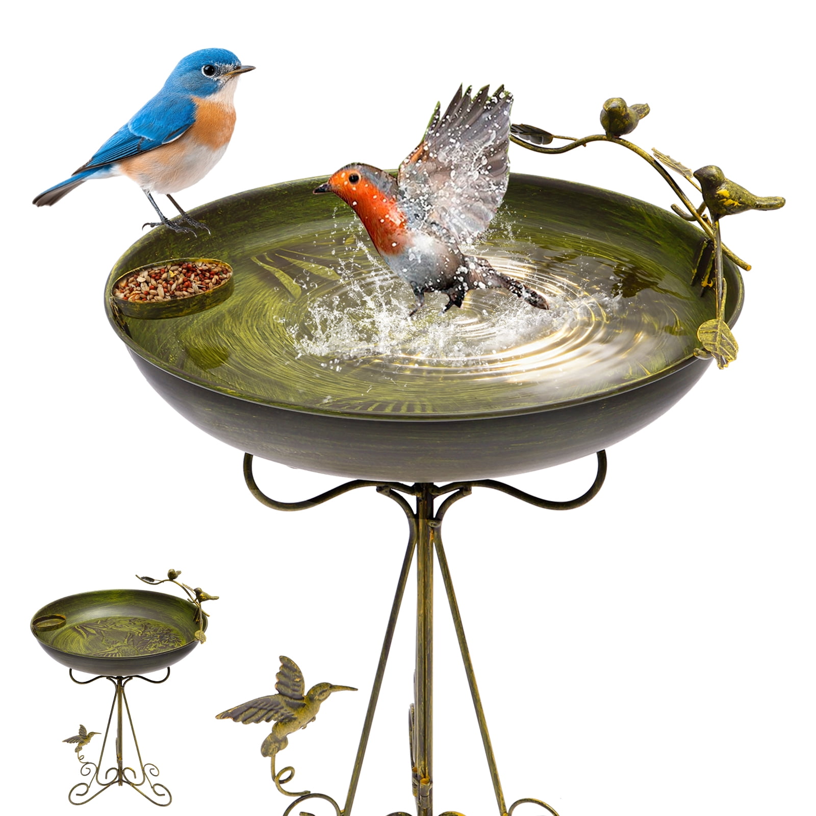 Threns 40" Metal Bird Bath for Outside,Vintage Freestanding Birdbaths & Birdfeeder,Bird Baths Feeder Bowl for Outdoors Garden Patio Yard Lawn Decor