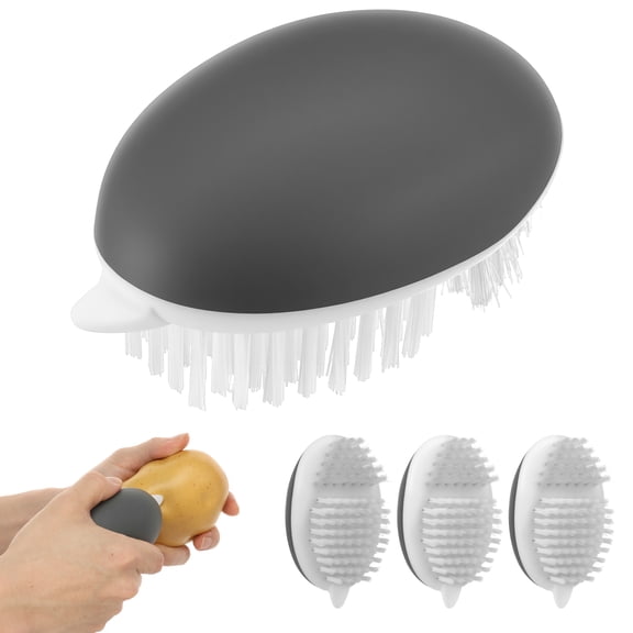 Threns 4Pack Vegetable Brush with Dots Remover, Non-Slip Grip Potato Scrubber Veggie Brush with Flexible and Hard Bristles, for Cleaning Food, Corn Silk and Carrots