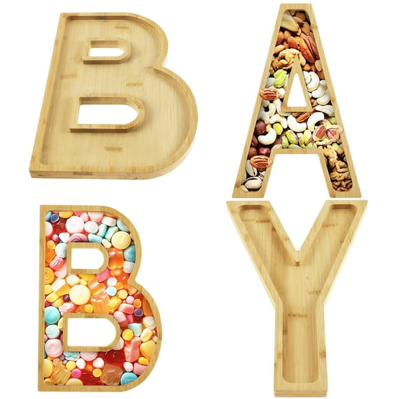 Keyohome 4Pcs Baby Charcuterie Board Wood Charcuterie Letter Tray Fillable Letter Serving Tray for Snack Food Cookies