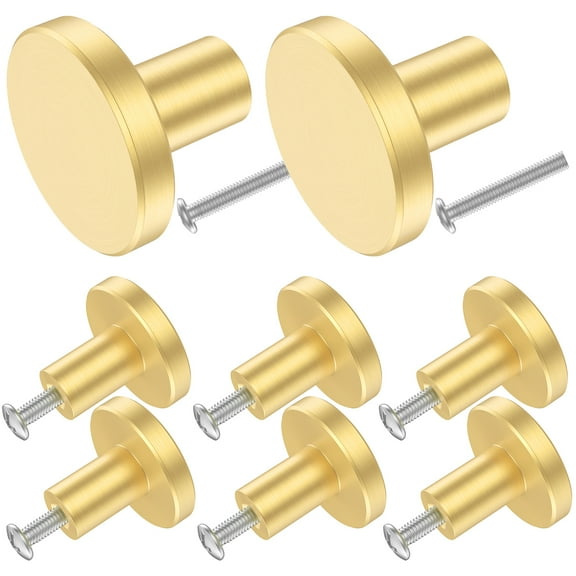 Threns 4pcs Antique Solid Brass Cupboard Door Knob Round Copper Dresser Knob Single Hole Center Drawer Handle Knob Brushed Gold Hardware Knob for Furniture Kitchen Cupboard Closet Wardrobe