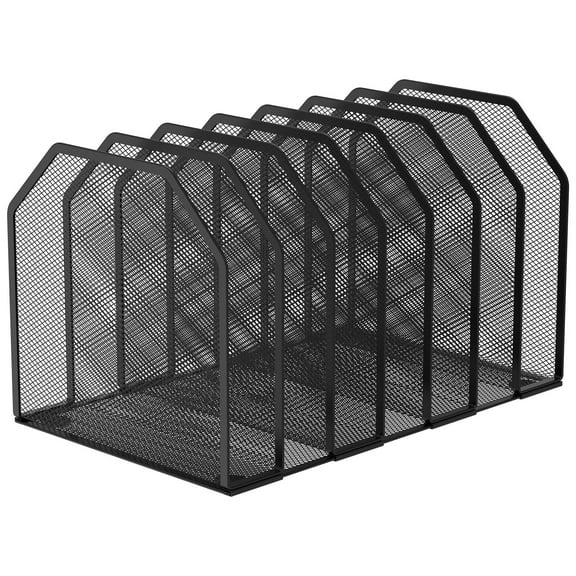 Lzvxtym 5/7 Section Metal Vertical Desktop Organizer Sturdy Desk File Organizer Adjustable Mesh File Folder Stand Sorter for Home