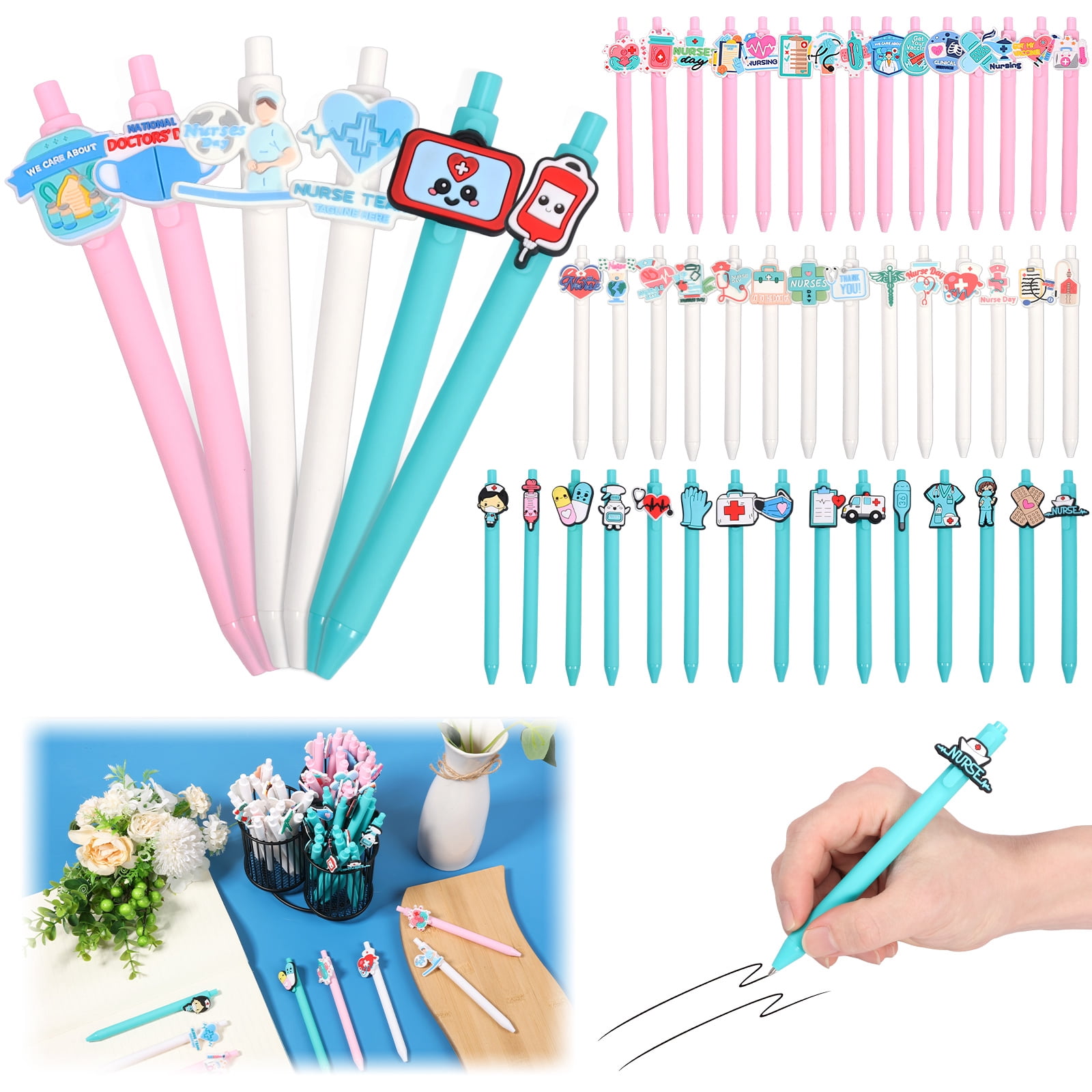 Threns 50 Pcs Nurse Pens Funny Cute Nurse Accessories for Work Aesthetic Gel Pen Black Ink Set for Cna Rn Medical Assistant Nursing Student Essentials Nurse Week Gifts Appreciation Gift