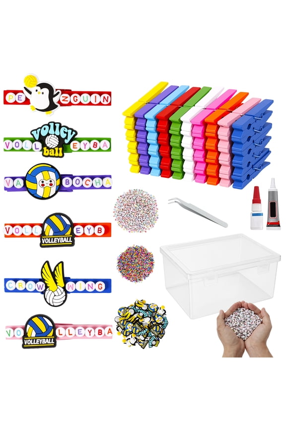 50 Sets Cheer Pins Spirit Clips, Cheer Clothes Pins Kit with Volleyball Decoration Letters for Backpacks Ribbon Team Classroom Cheer Gifts Bulk