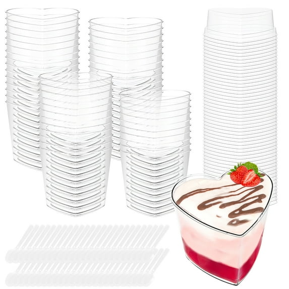 Threns 50Pcs Dessert Cups with Lids Spoons 6oz/180ml Mini Reusable Dessert Pots Clear Plastic Parfait Appetizer Cup