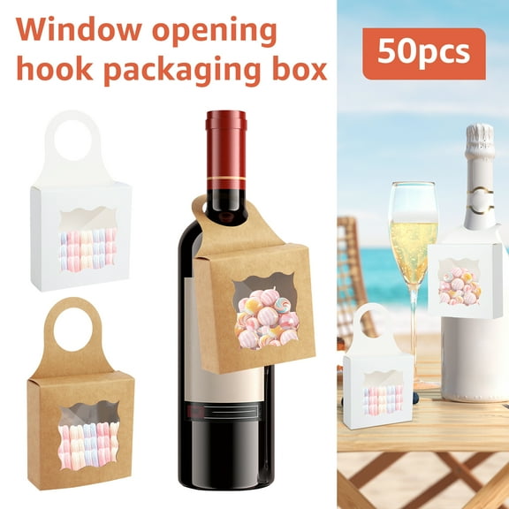 Threns 50Pcs Wine Bottle Box Hanging Foldable Gift Boxes White Brown Paper Wine Bottle Treat Box for Gifts Hanging