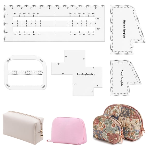 Threns 5Pcs Bag Making Templates for DIY Sewing Enthusiast, Bag Making Supplies Auxiliary Tool, Including Zipper Pocket, Boxy Bag, Curve Bag & Two Sizes of Handbag Templates