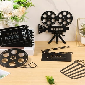 Keyohome 5Pcs Metal Movie Theater Decoration,Home Movie Theater Room Decor,Creative Cinema and Popcorn Wall Art Decorations for Home Cinema Room,Black