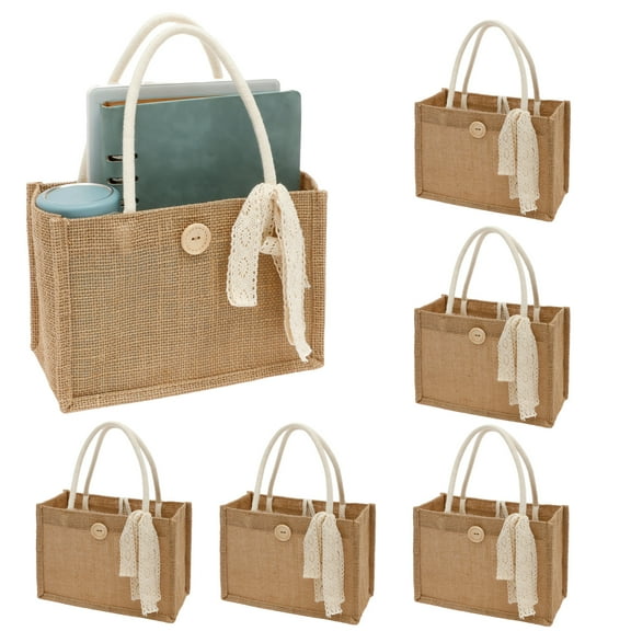 Threns 6/12 Pcs Bridesmaid Bag Waterproof Linen Tote Bag with Handle and Ribbon Reusable Linen Grocery Tote for Outdoor Picnic Traveling Vacation