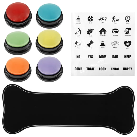 Threns 6 Pcs Dog Buttons for Communication with Nonslip Mat and 25 Stickers Plastic Dog Buttons Talk 30s Recordable Dog Training Buttons for Pet Talk Training