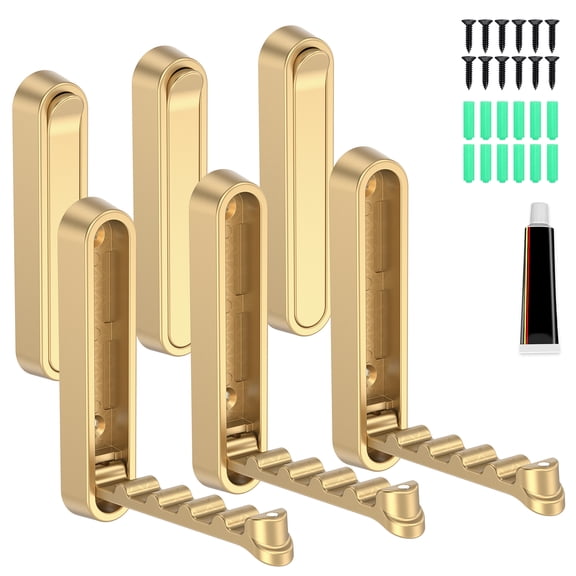 Threns 6 Pcs Foldable Wall Hook Made of Metal with Screws Wall Mounted Foldable Coat Hook for Office Kitchen Bedroom Bathroom